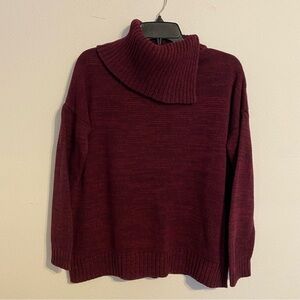 Matty M Women's Large Sweater Wine Red Asymmetrical Cowl Neck Long Sleeve